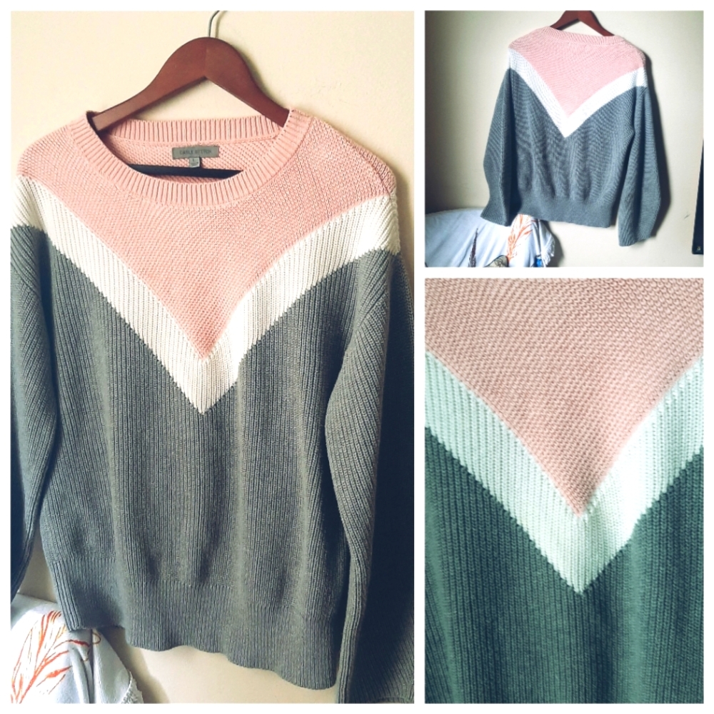 Pink Gray White Cottagecore Geometric Crew Sweater